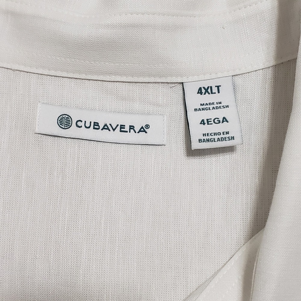 Cubavera Mens 4XLT White Linen Blend Striped Short Sleeve Button Up Shirt - Picture 4 of 10